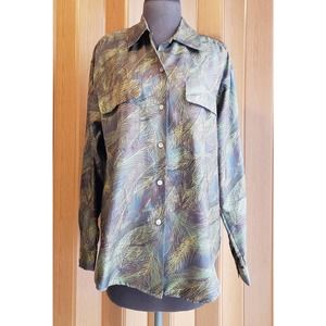 Ann May size small green long sleeve silk button up blouse